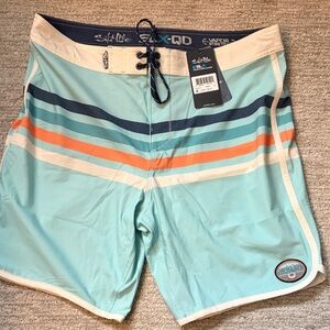 Salt Life Aqua Stripe Board Shorts with Accent Stripes